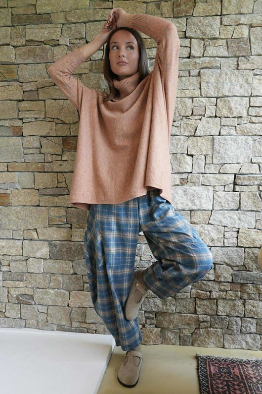 Patrick Plaid Brushed Cotton Barrel Pant Teal - **